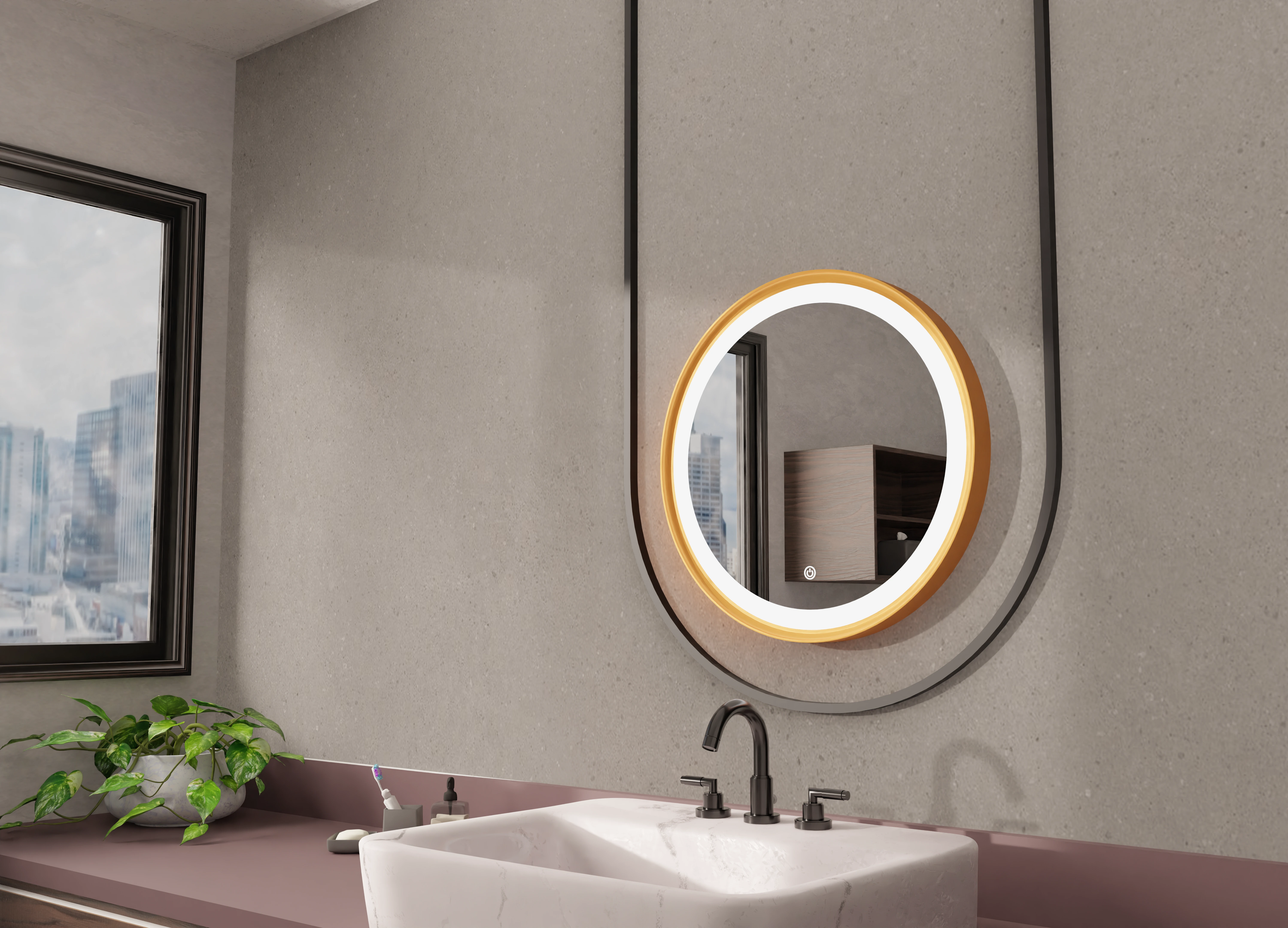 Round Frame Deep Beveling Mirror